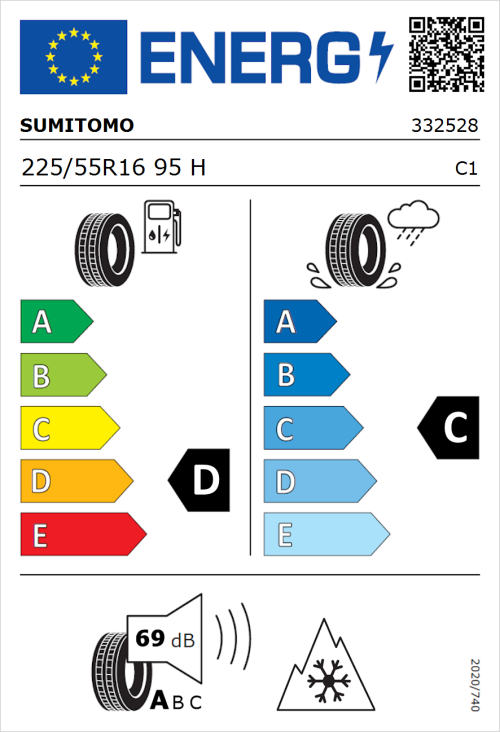 Tyre Label for Sumitomo WT200 225/55R16 95H
