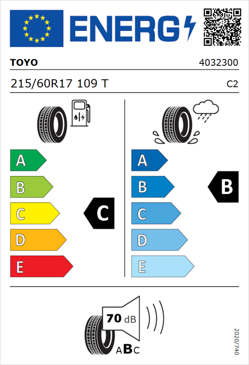 Tyre Label for Toyo Neva 215/60R17 109T