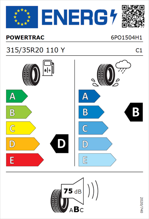 Tyre Label for Powertrac Racing Pro 315/35R20 110Y