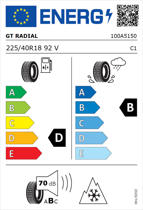 Tyre Label for GT Radial WinterPro2 Sport 225/40R18 92V