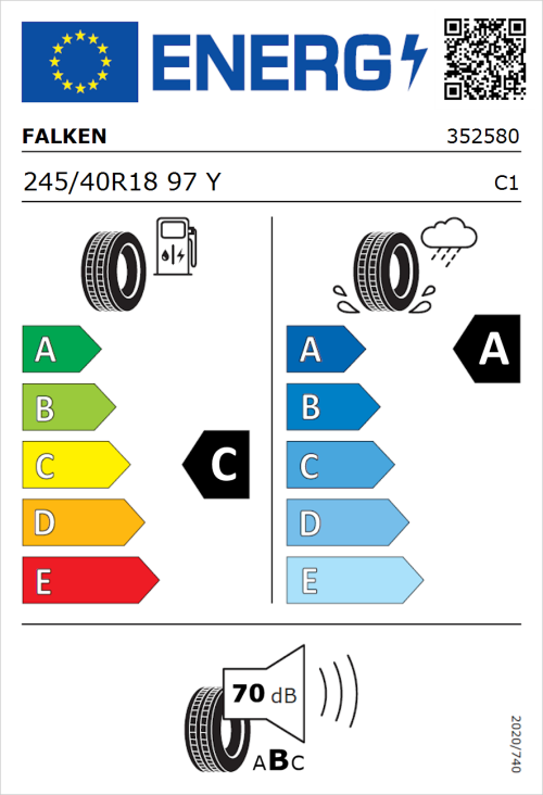Tyre Label for Falken Azenis FK520 245/40R18 97Y