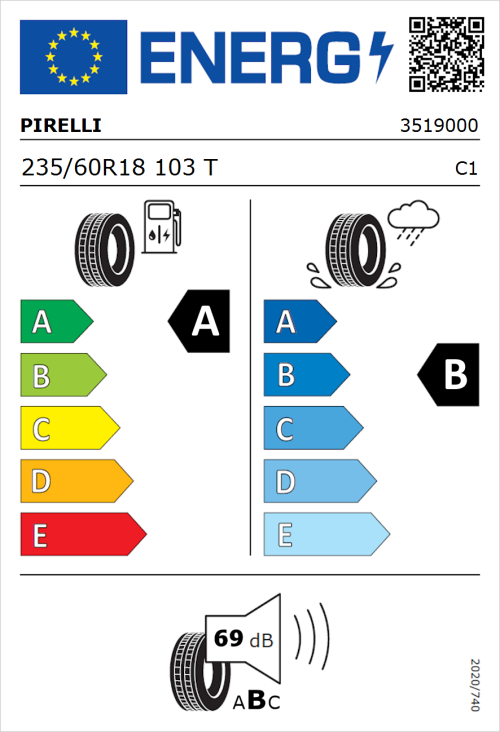 Tyre Label for Pirelli Scorpion 235/60R18 103T