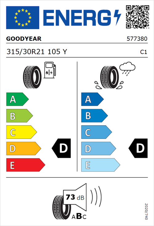 Tyre Label for Goodyear Eagle F1 SuperSport R 315/30R21 105Y