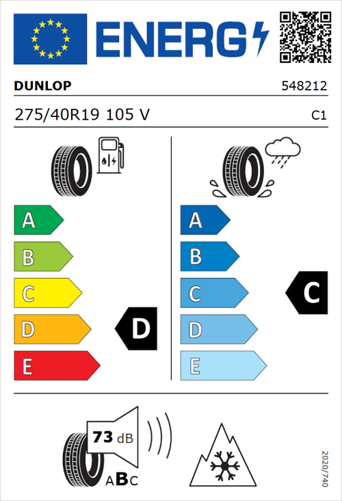 Tyre Label for Dunlop SP Winter Sport 3D 275/40R19 105V