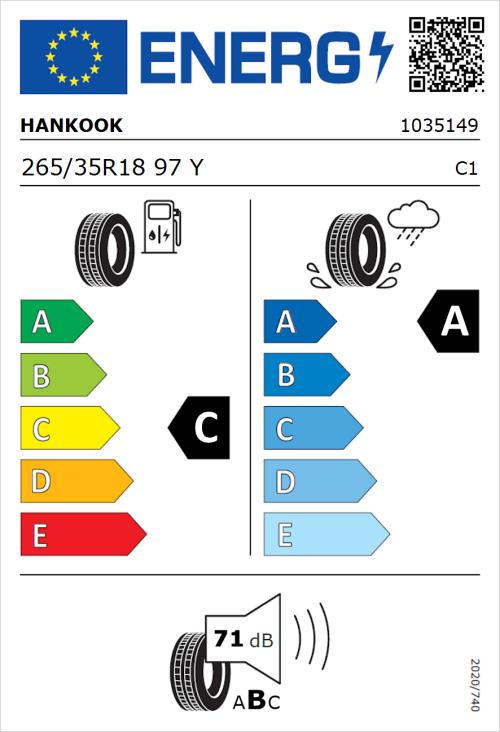 Tyre Label for Hankook Ventus Evo (K137) 265/35R18 97Y
