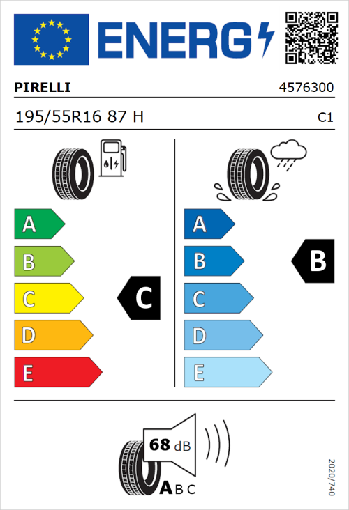 Tyre Label for Pirelli Cinturato P1 195/55R16 87H