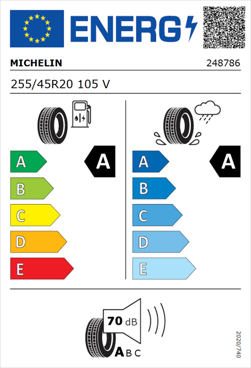 Tyre Label for Michelin Primacy 5 Energy 255/45R20 105V