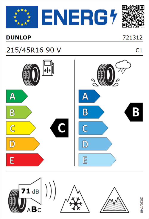 Tyre Label for Dunlop All Season 2 215/45R16 90V