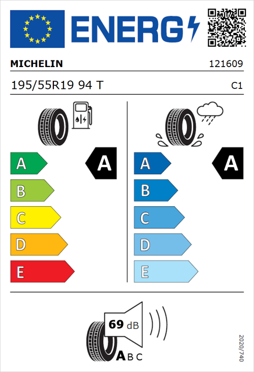 Tyre Label for Michelin Primacy 5 Energy 195/55R19 94T