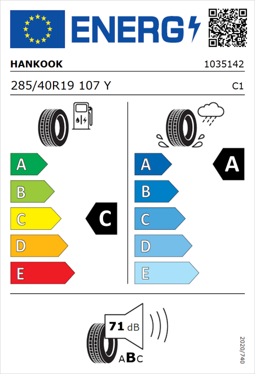Tyre Label for Hankook Ventus Evo (K137) 285/40R19 107Y
